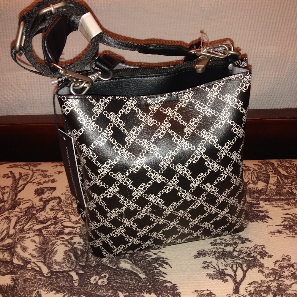 French Connection Adiana Monogram bucket shoulder bag camilla studs wall… - Picture 8 of 16